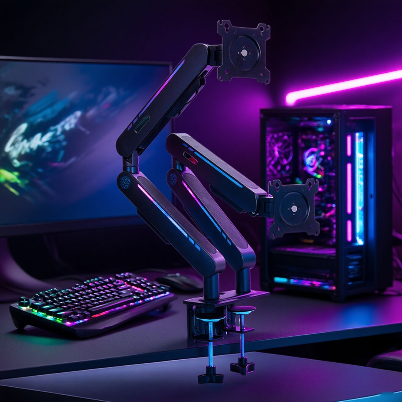 Monitor Stand - 新入荷 ガススプリング式デスクマウントスタンド ほとんどの17インチから32インチのディスプレイに対応 調整可能なVESAデュアルモニターアームブラケット