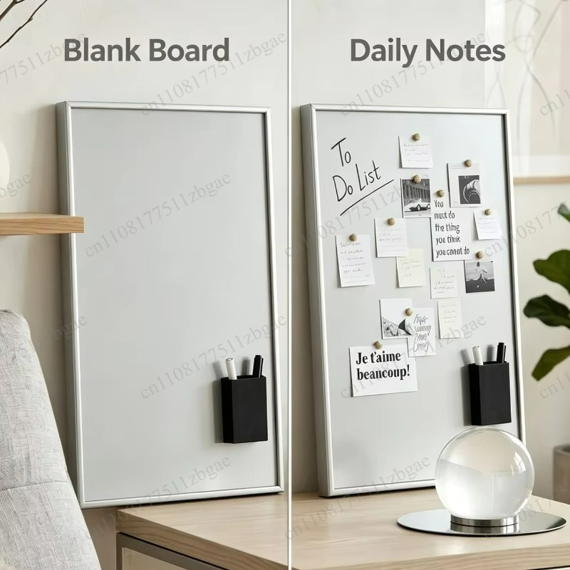 Desk Organizer - ペンホルダー付きの磁石式ホワイトボード。ミニマルなデザインで、デスクや壁に取り付けて、写真やメモを整理するのに最適。