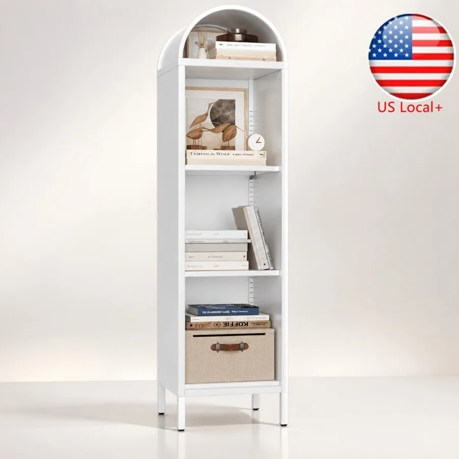 Bookshelf - リビング用の金属製アーチ型本棚。白色粉体塗装仕上げのスチール製で、省スペースな細身のオープン型収納キャビネット。錆びにくい。