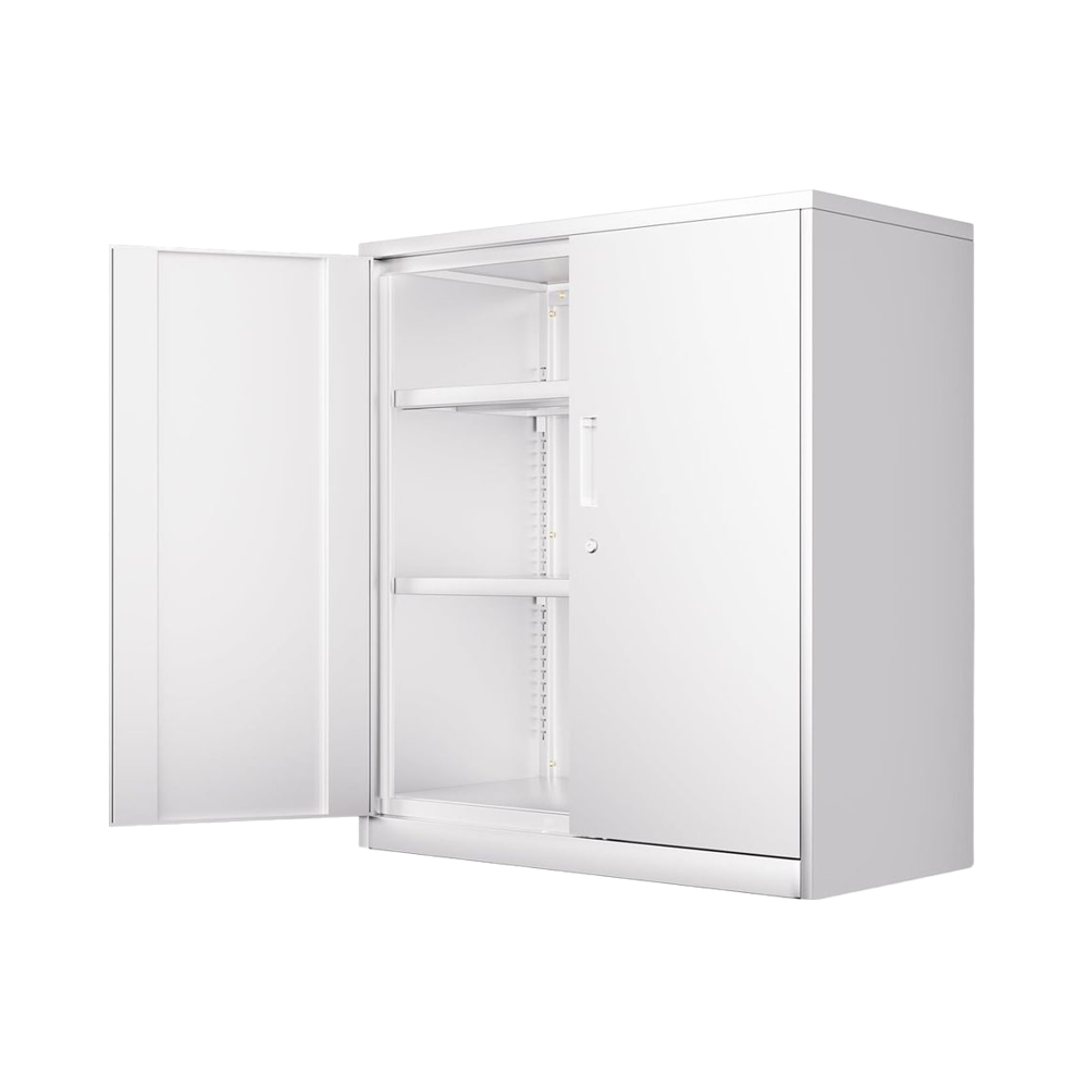File Cabinet - # モダンな頑丈な白い金属製収納ファイルキャビネット、36インチ、ロック付き2ドア、2段調節可能な棚、ガレージ、ホームジム、キッチン用