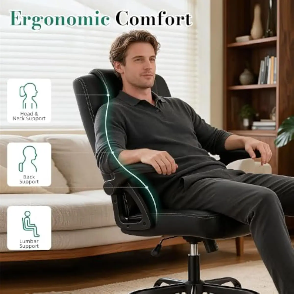 人間工学に基づいたデザインの高級オフィスチェア。360度回転 - Office Chair のレビューと価格