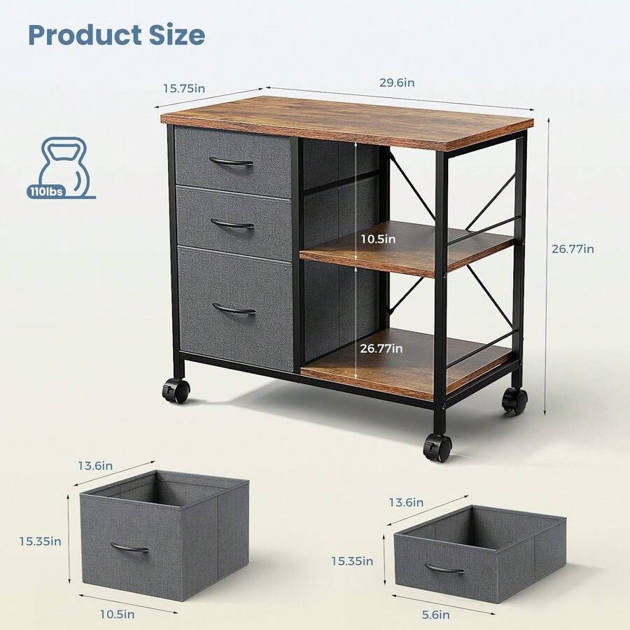スイートクリスピー 3段モバイルファイルキャビネット、収納付 - Printer Stand のレビューと価格