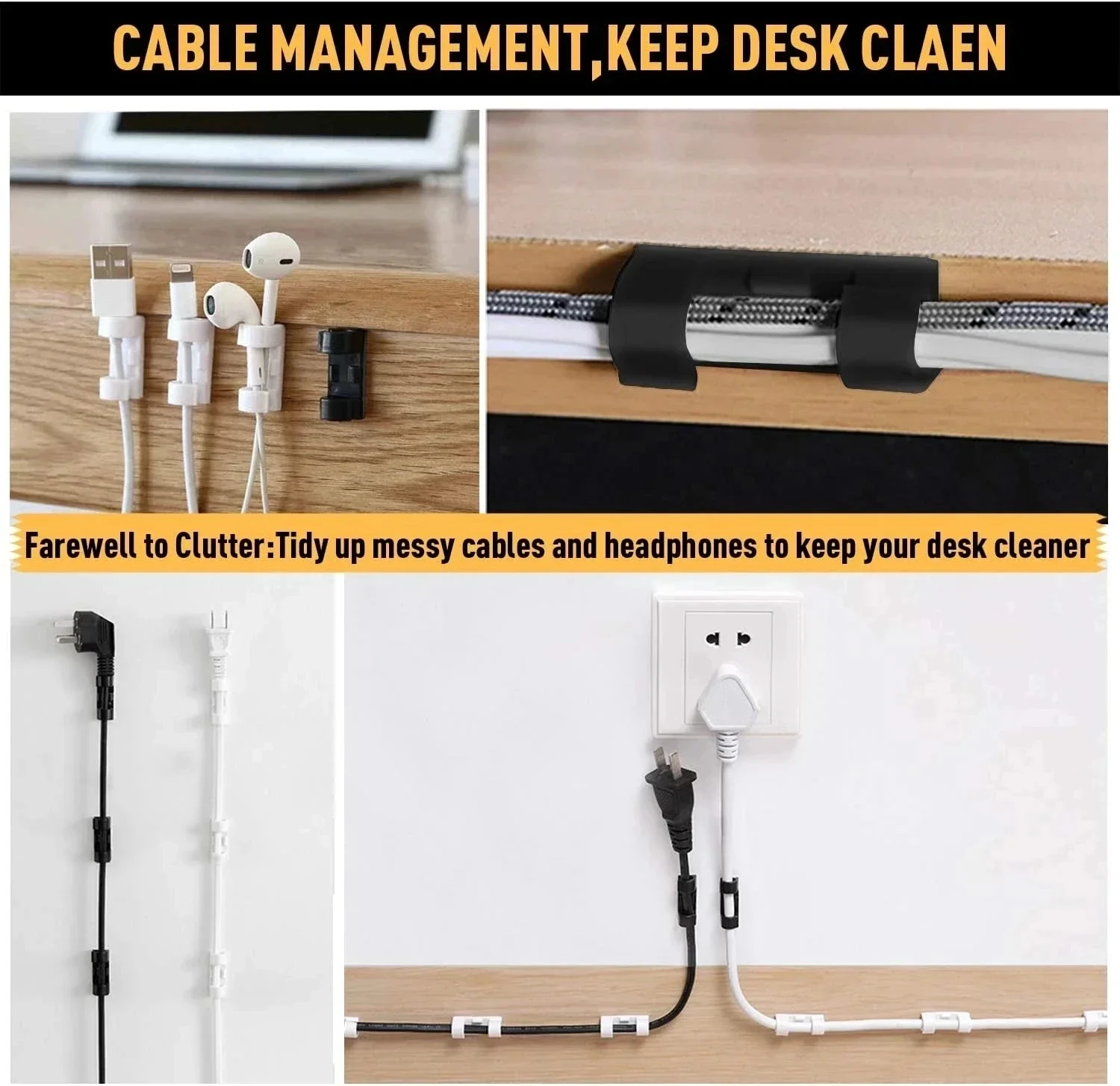 ケーブルクリップ、配線整理用、コードホルダー、自己粘着式ケー - Desk Organizer のレビューと価格