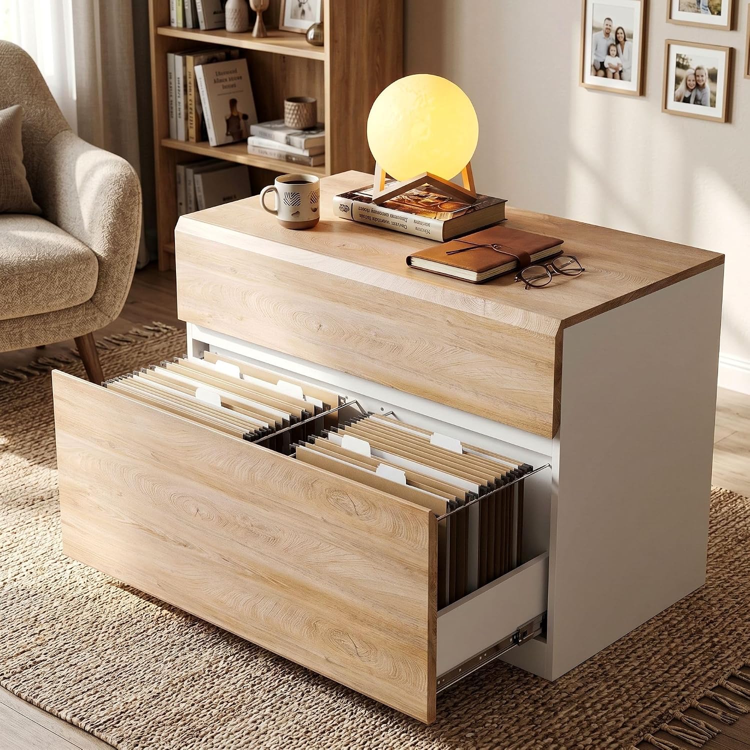 ホームオフィス用2段横型ファイルキャビネット、幅31.5イン - Printer Stand のレビューと価格