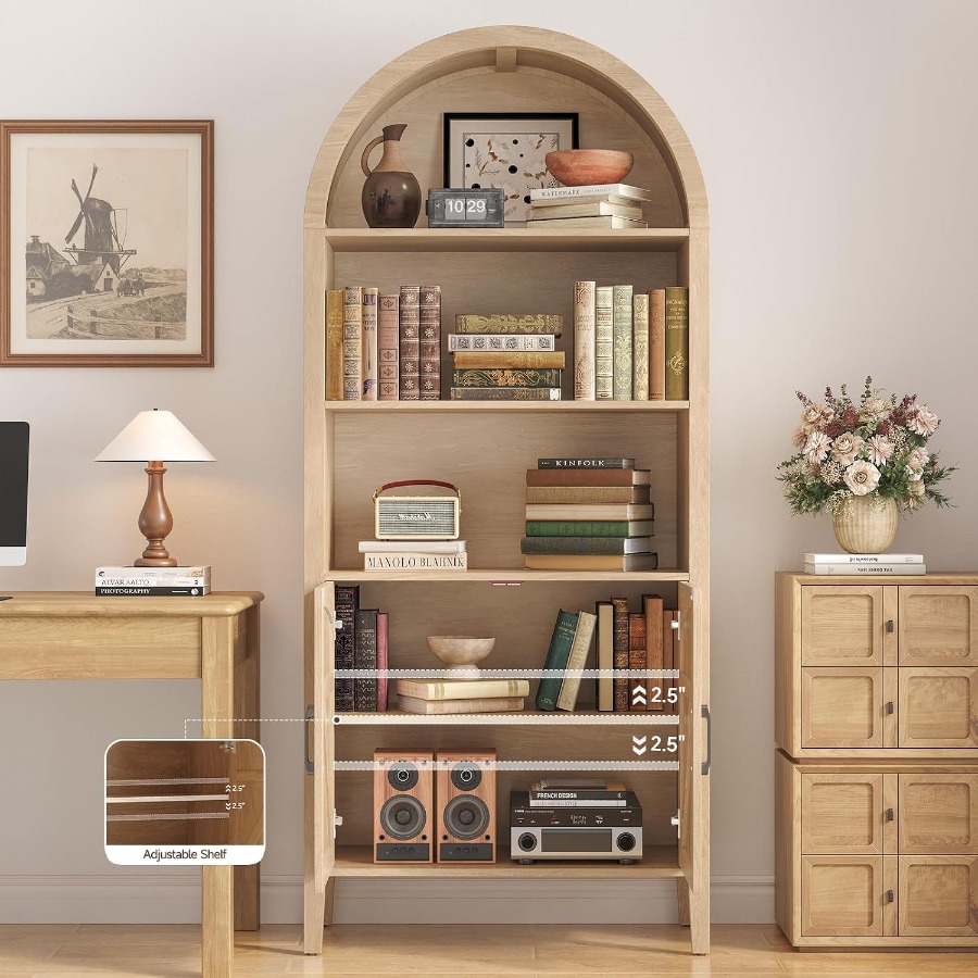 71cm幅のアーチ型ディスプレイ本棚。リビングに最適。人工木 - Bookshelf のレビューと価格
